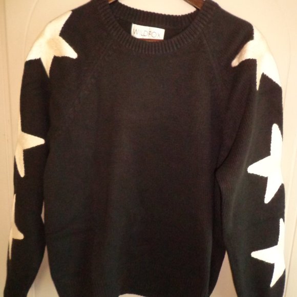 NWT Wildfox | Jet Black & White Jumbo Stars Sommers Crewneck Sweater - Picture 1 of 13